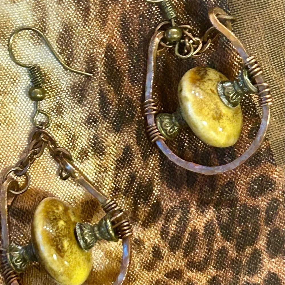 Handcrafted Copper & Stone Dangle Earrings – Boho Rustic - Picture 3 of 3